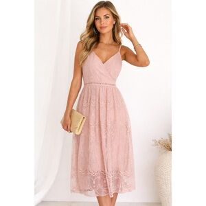 A Peach Blush Lace Midi Dress | Vacation Resort Boho Romance | Small